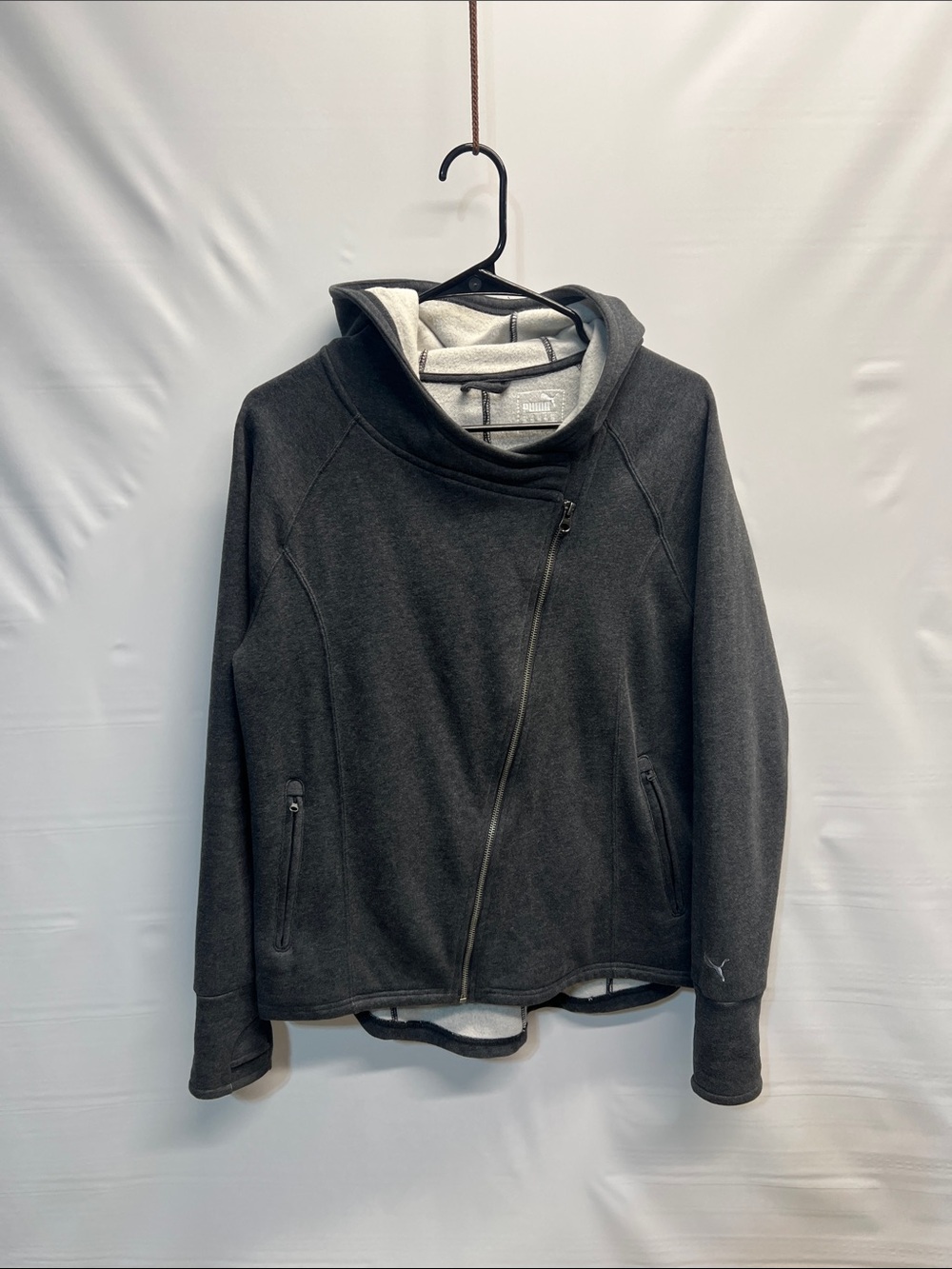 Puma Women’s XL Gray Asymmetrical Zip Hooded Jacket